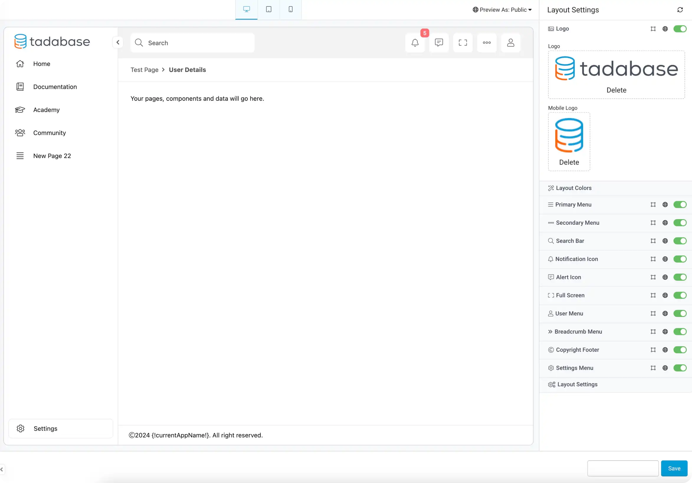 Customizable Layouts Classy Tadabase