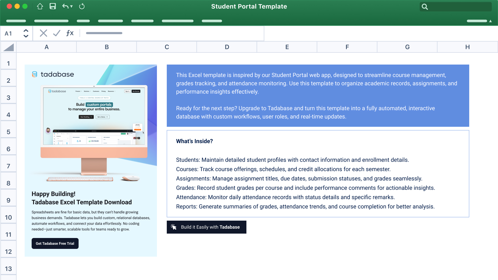 Student Portal Spreadsheet Template