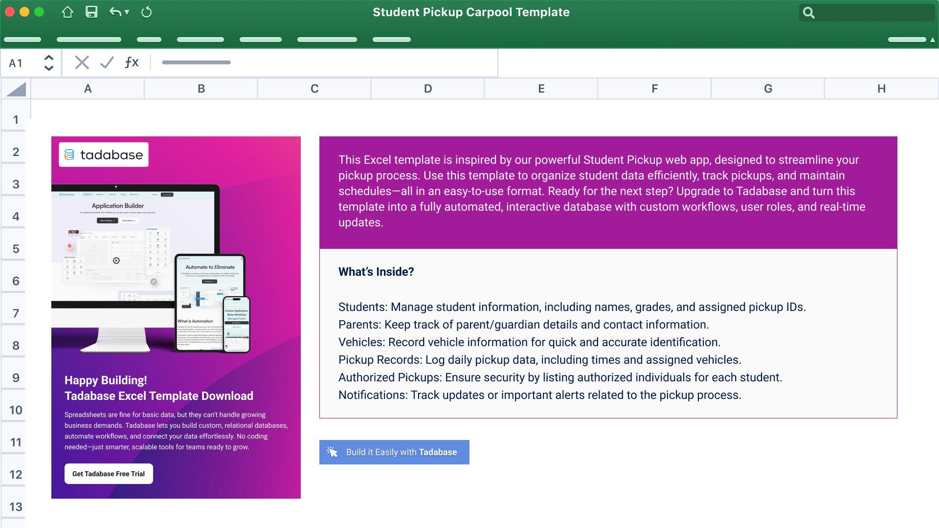 Student Pickup & Carpool Spreadsheet Template