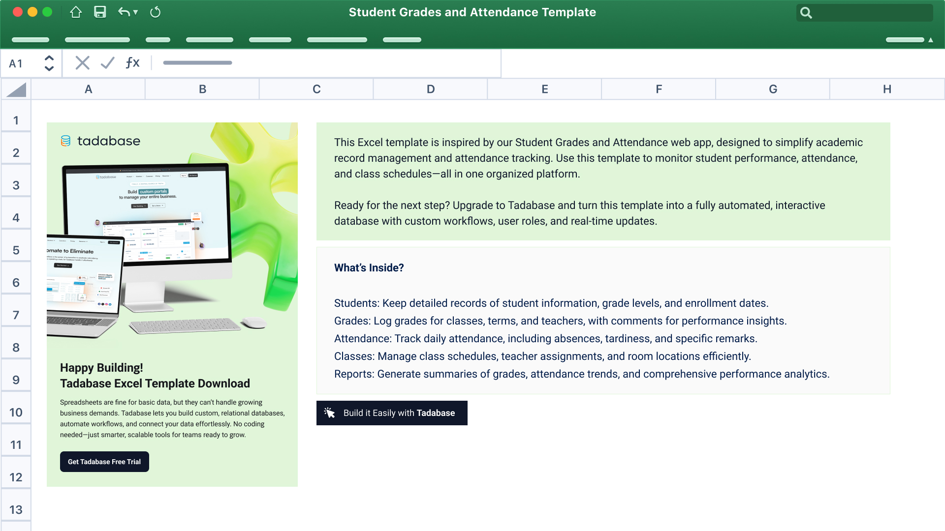 Student Grades & Attendance Spreadsheet Template
