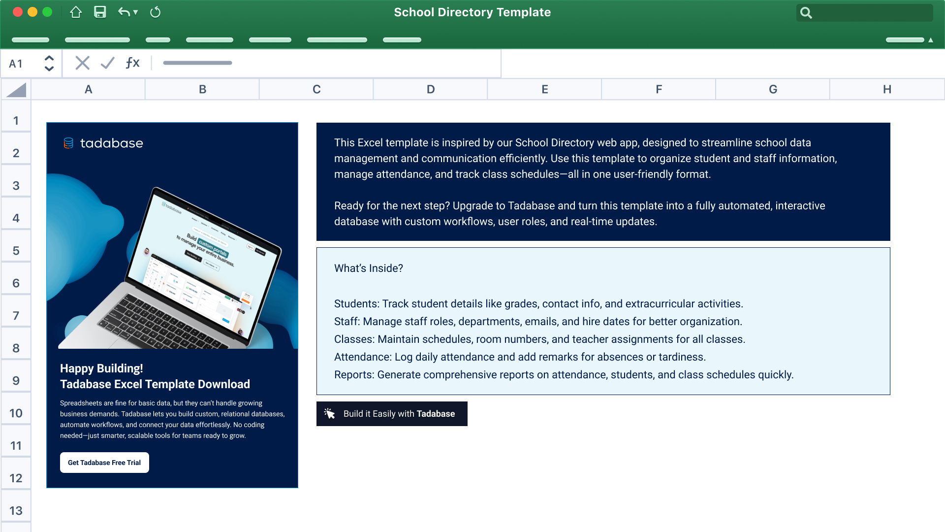 School Directory Spreadsheet Template