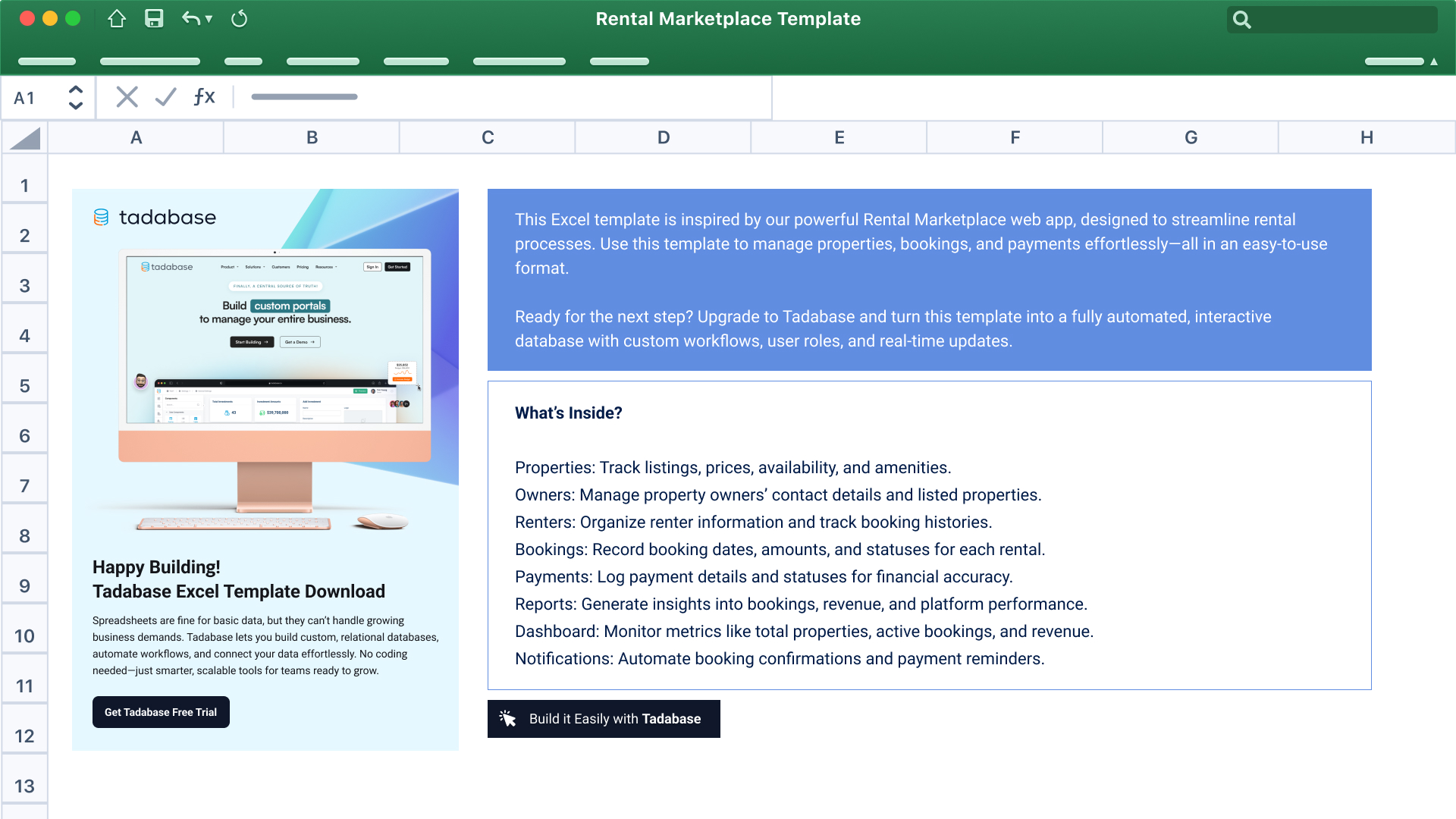 Rental Marketplace Spreadsheet Template