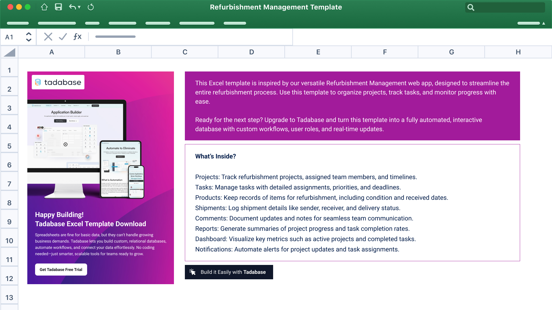 Refurbishment Management Spreadsheet Template