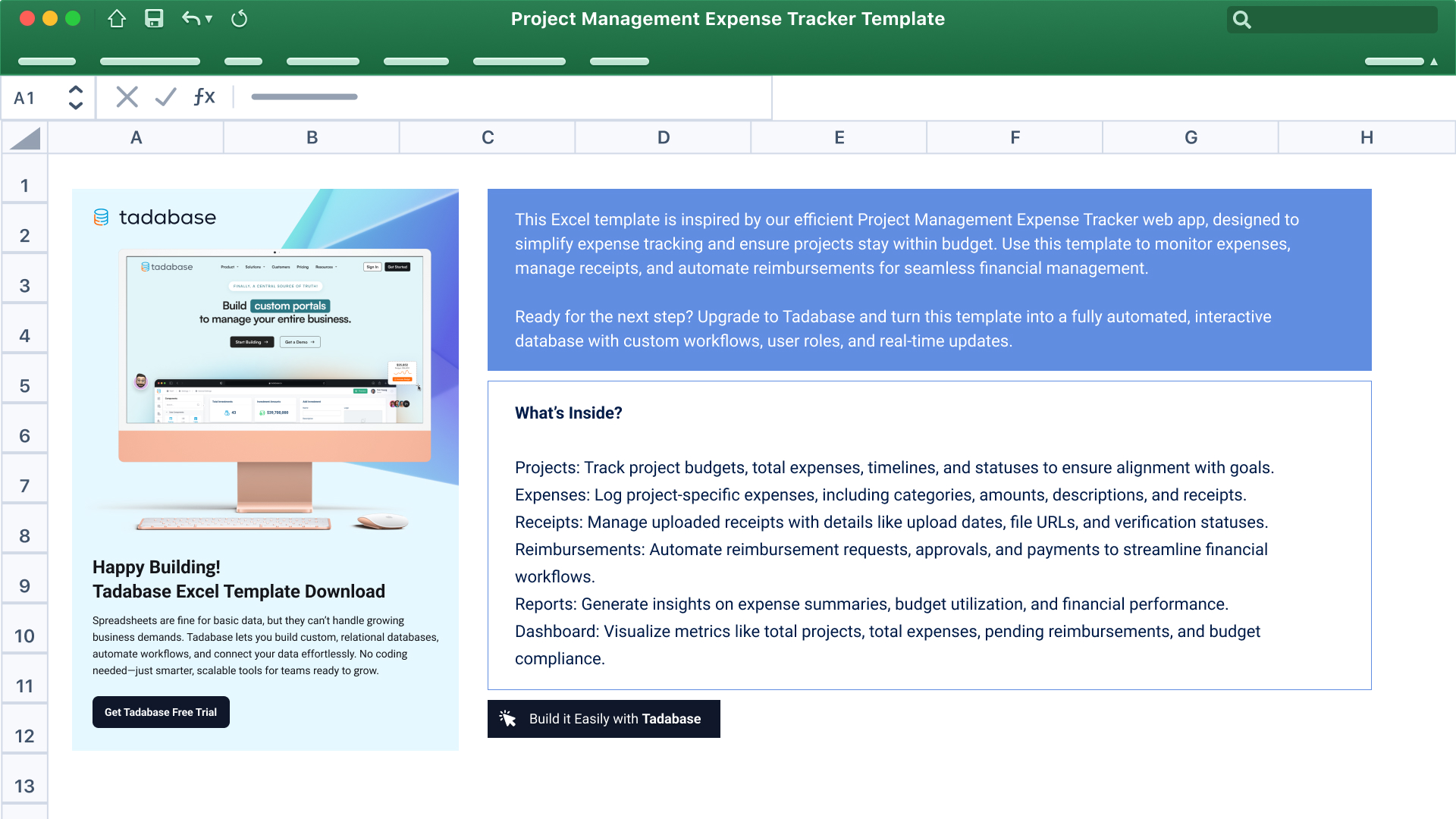 Project Management Expense Tracker Spreadsheet Template