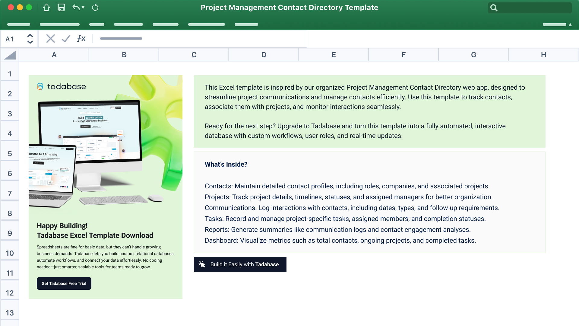Project Management Contact Directory Spreadsheet Template