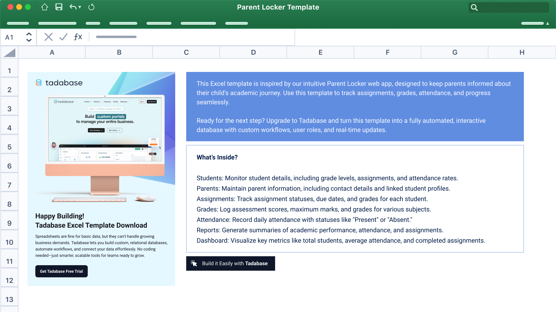Parent Locker Spreadsheet Template