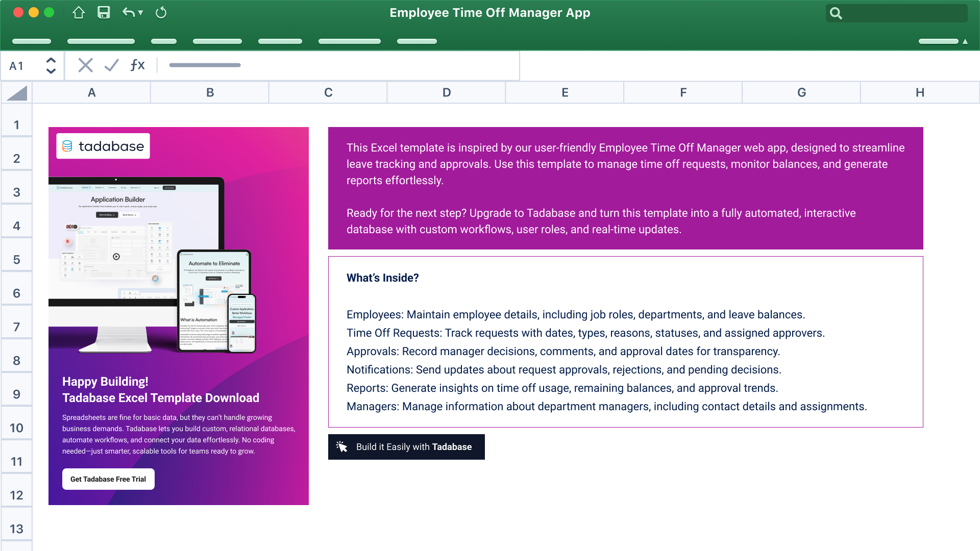 Employee Time Off Manager Spreadsheet Template