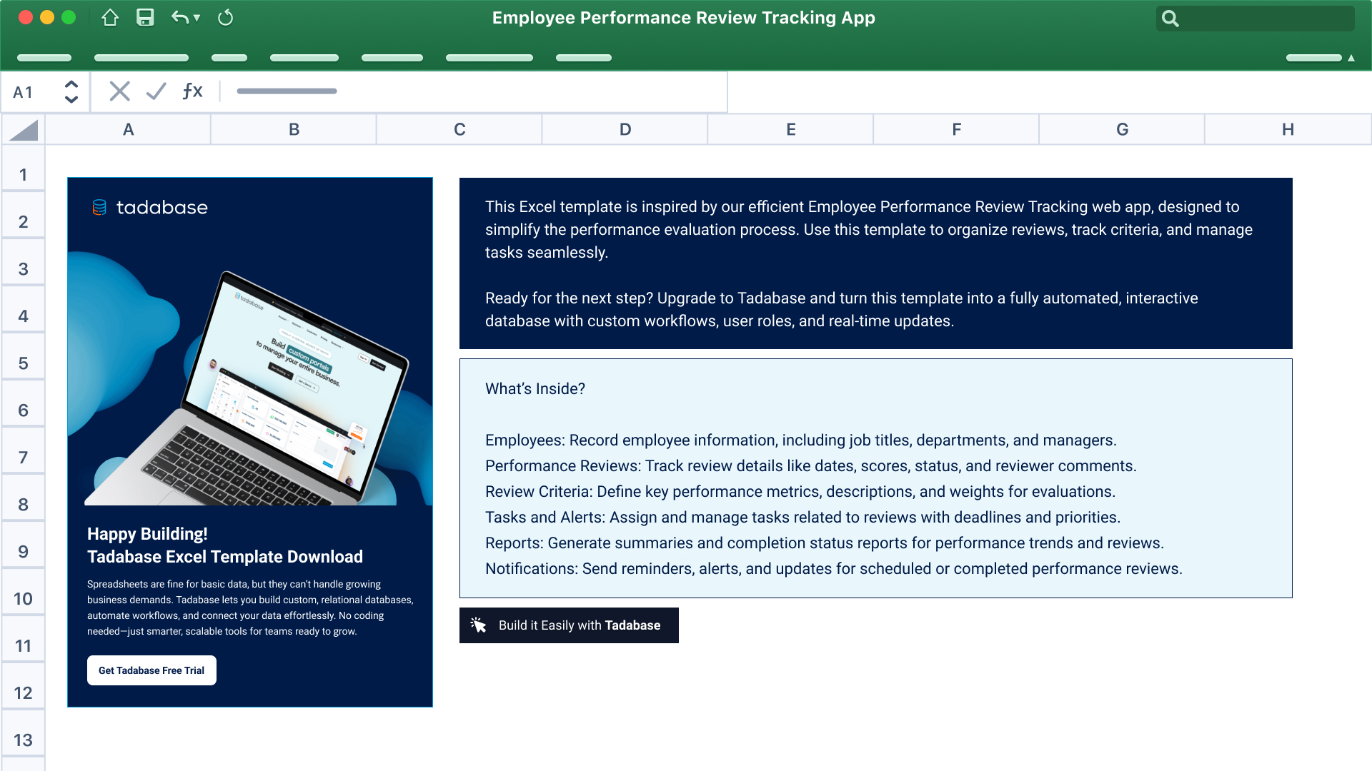 Employee Performance Review Tracking Spreadsheet Template