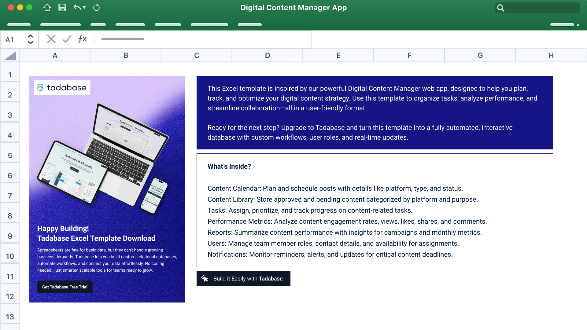 Digital Content Manager Spreadsheet Template