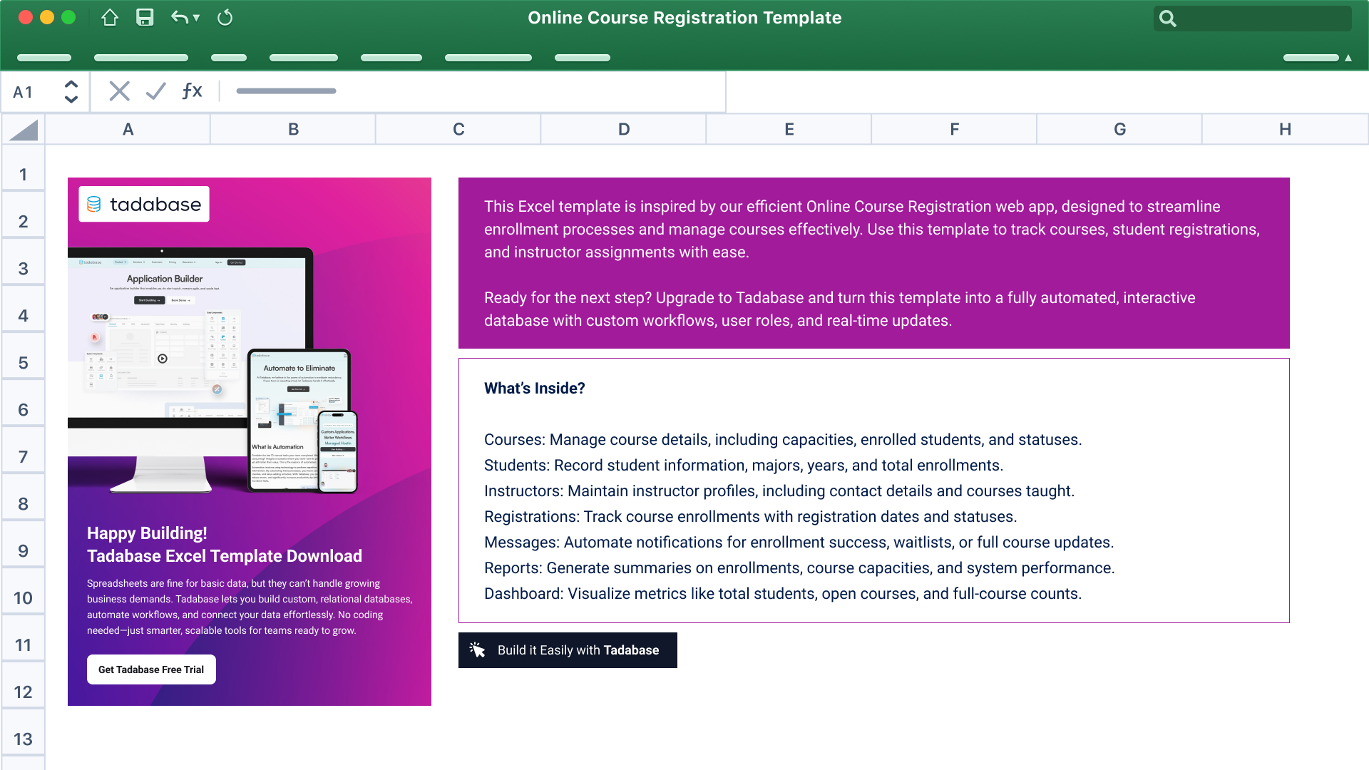 Online Course Registration Spreadsheet Template