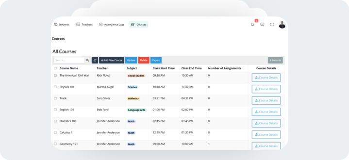 Manage Classes and Schedules: